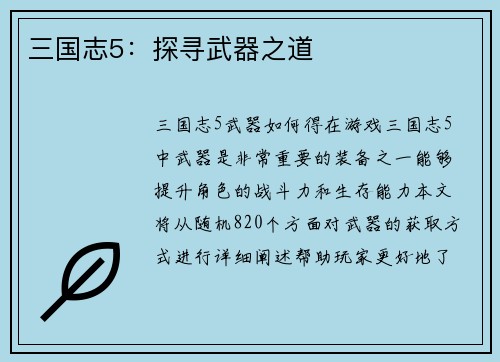 三国志5：探寻武器之道